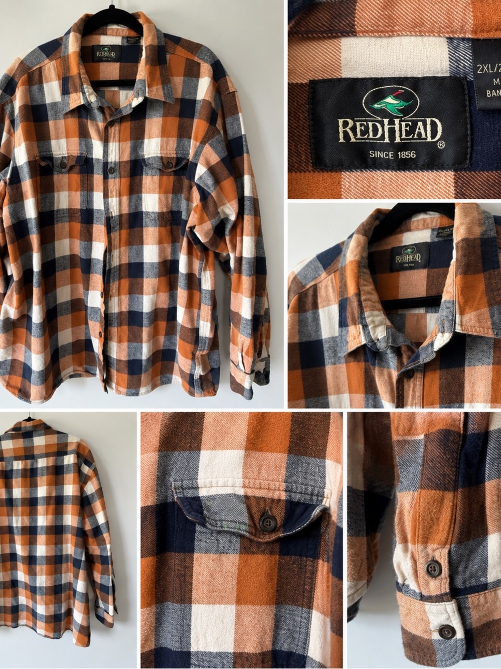 RedHead Classic Plaid Flannel Shirt | 2XL | Rust Navy Cream